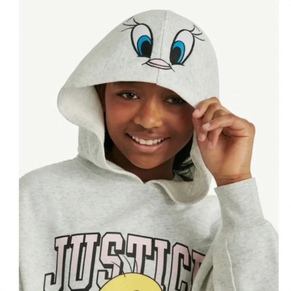 Justice Looney Tunes Tweety Bird Heather Gray Glitter‎ Hoodie XL Plus 16P/18P